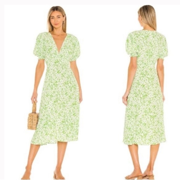 Faithfull the brand Marie Louise midi dress in freja floral print XL green white - Picture 1 of 7